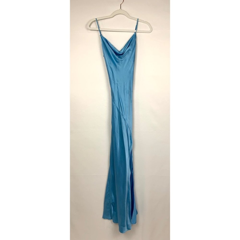 NWT Nicholas x Revolve Simone Silk Maxi Dress Belted Slit Gown Sky Blue 2 - Picture 4 of 12